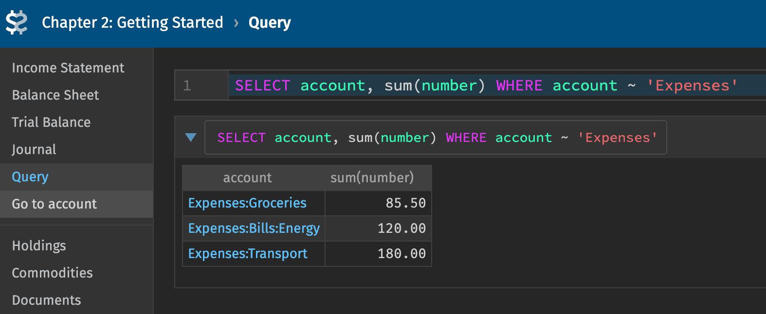Fava Query Console running a SQL query
